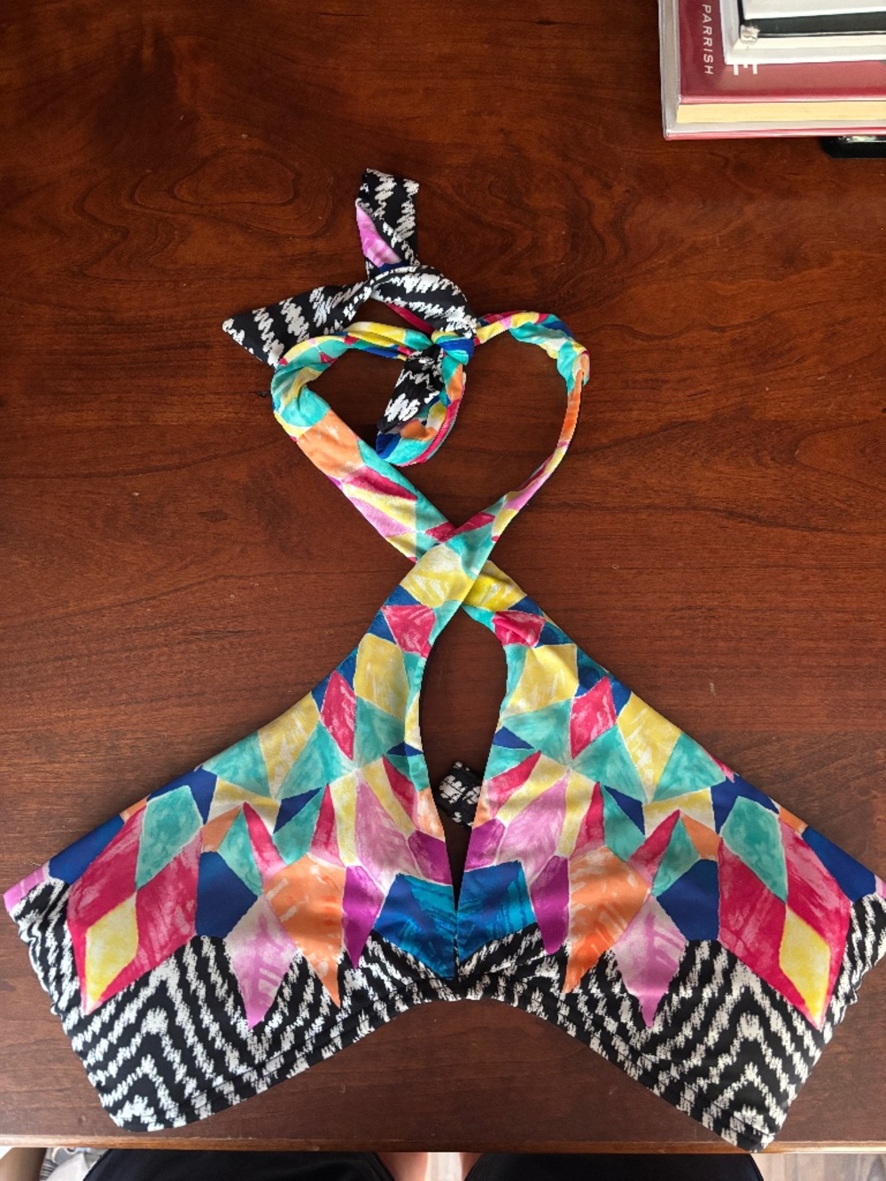 Bar III Feathered Daze Crossover Neckline BIKINI Swim Top SIZE SMALL